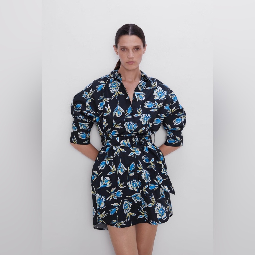 Zara Black and Blue Floral Mini Dress